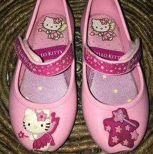Grendene Hello Kitty peep toe pink fairy star ballet flats velcro shoes size 9
